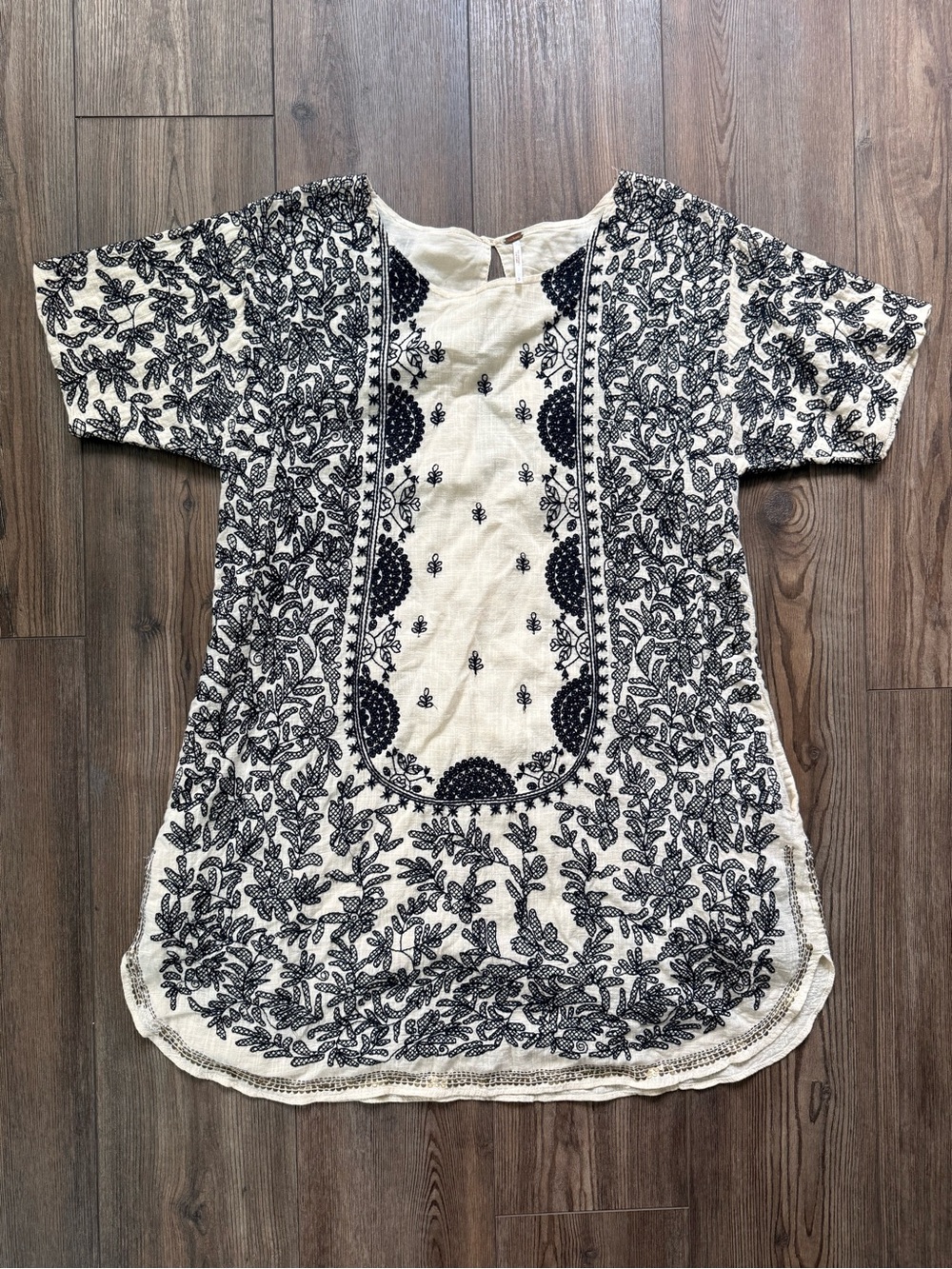 Free People Cream Tunic with Black Floral Embroidery